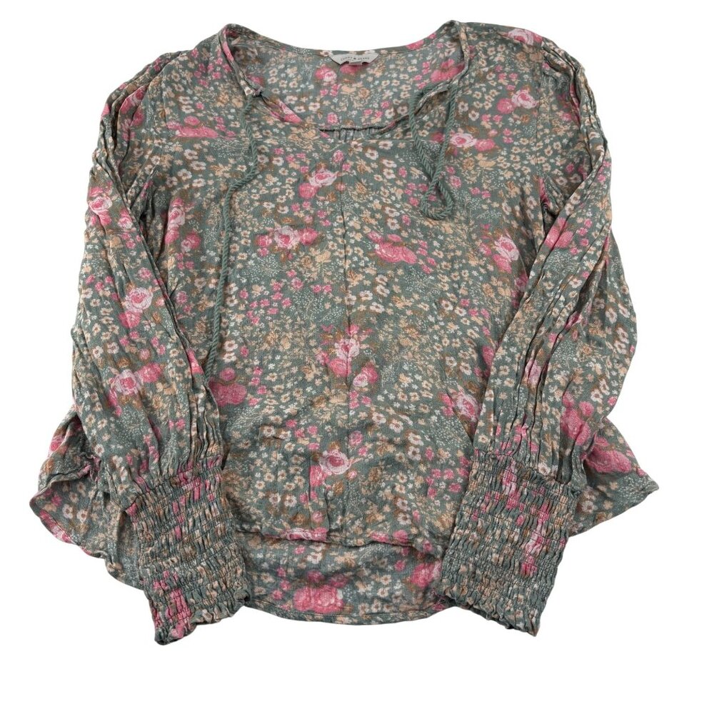 Lucky‎ Brand Womens Floral Blouse Long Sleeve Size S Green